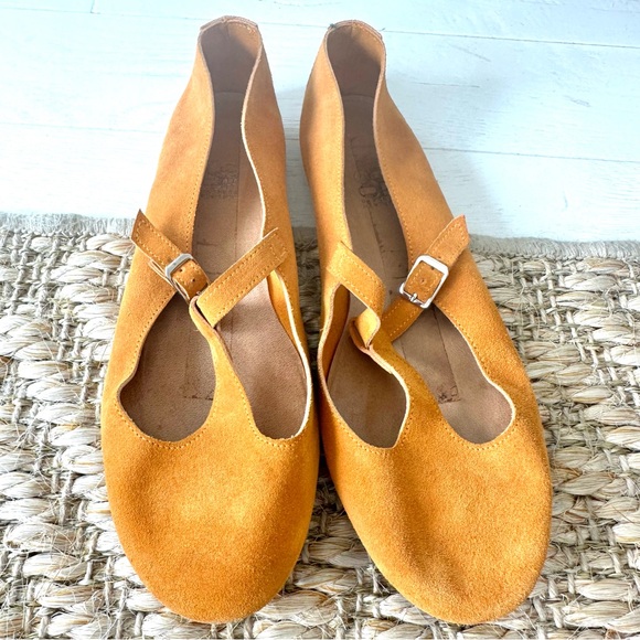 Barneys New York Shoes - Barneys New York Tan Suede Mary Jane Ballet Flats